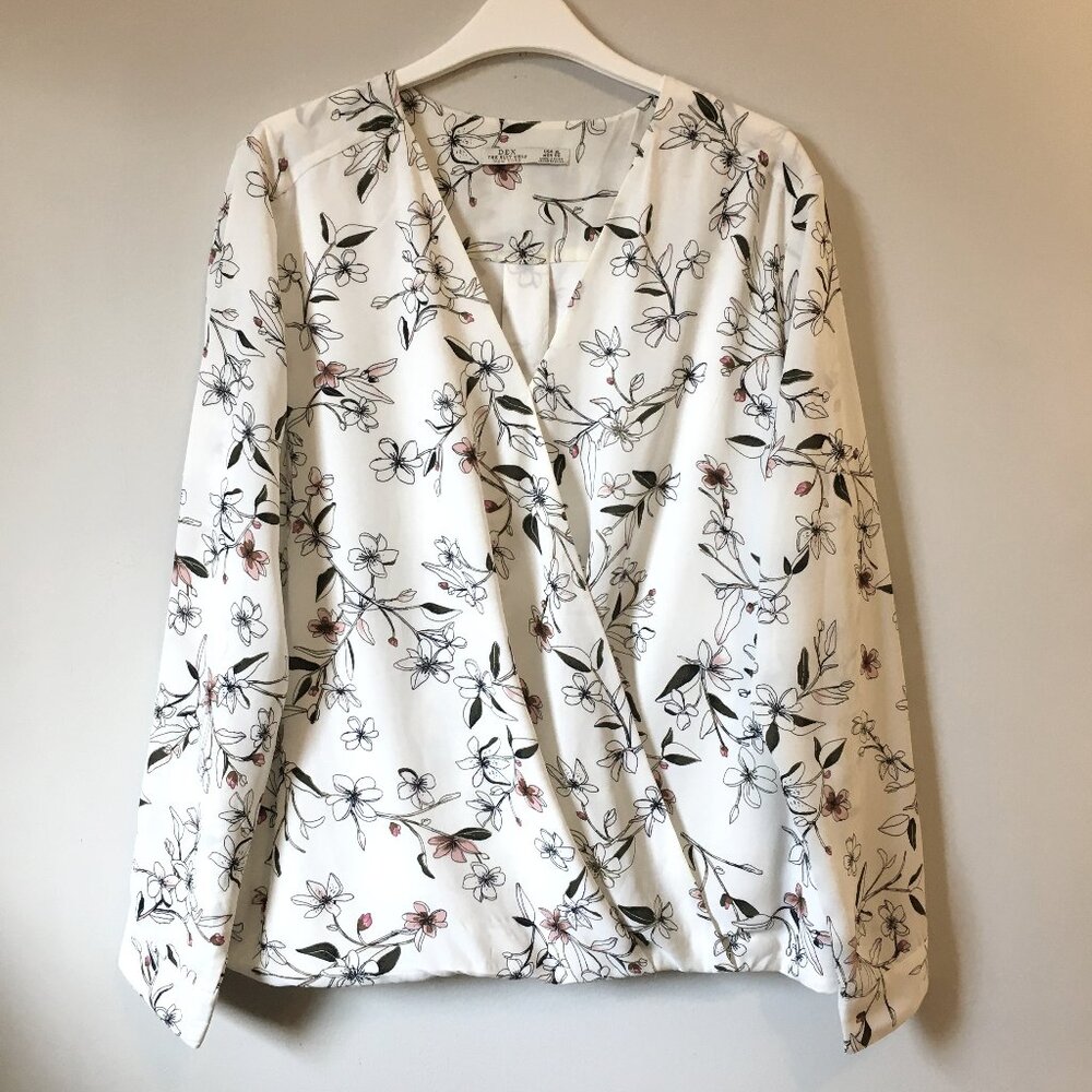 Dex Montreal White Floral Wrap Top